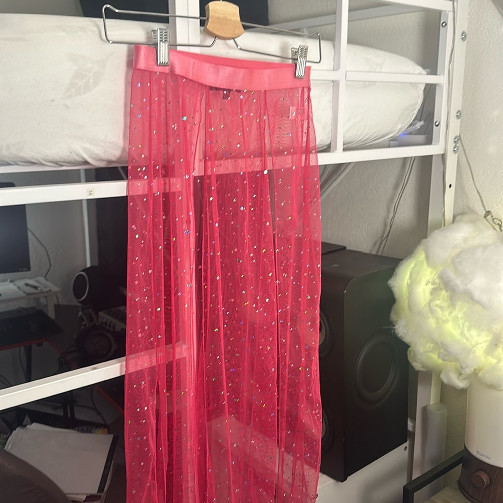 Club Exx Dollskill Pink Glitter Maxi Slit Skirt